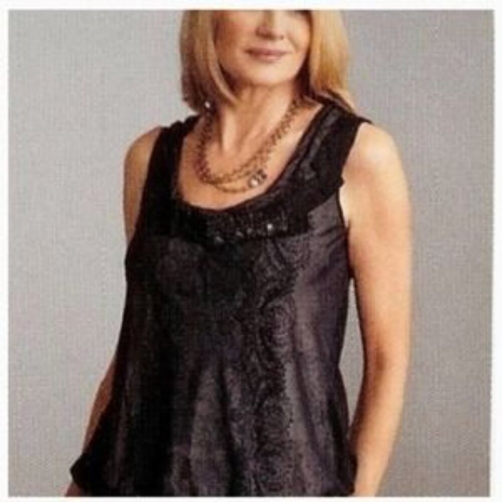 CAbi #155 Jeweled Illusion Tank Top in Black
